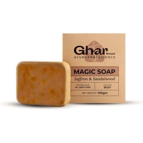 Ghar Soaps Sandalwood & Saffron Magic Soaps For Bath Paraben Free 100g
